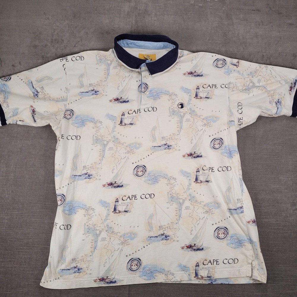 Duck Head Vintage Cape Cod Racing Polo‎ Shirt Nautical Map Short Sleeve Sz XL